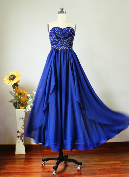 Royal Blue Chiffon Evening Dress, Party Dress, Prom Dress
