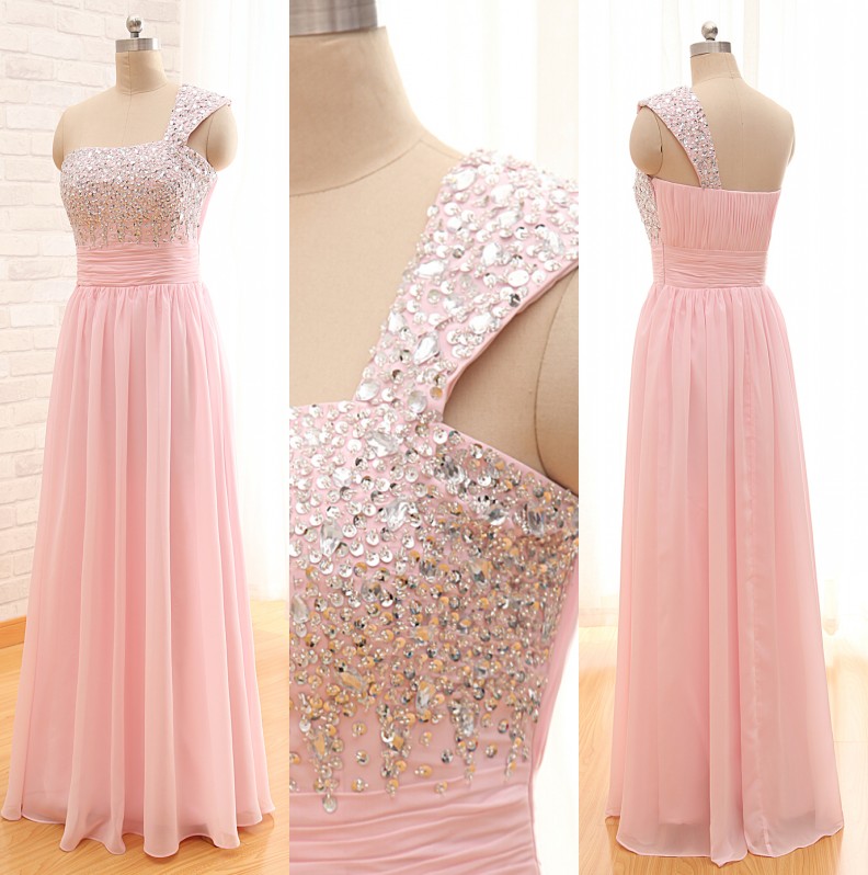 Long Chiffon Crystals Prom Dress